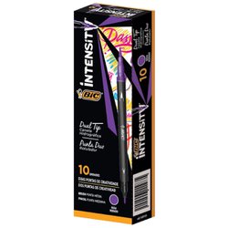 Caneta hidrografica bic intensity ponta dupla roxa com 10