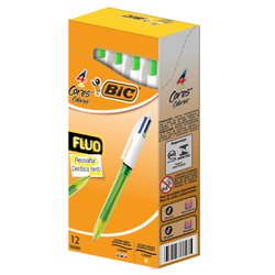 Caneta esferografica bic 4 cores 1.0/1.6mm media/grossa fluo com 12