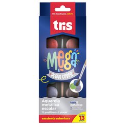 Aquarela escolar tris mega acqua com 12 cores metalicas