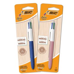 Caneta esferografica bic 4 cores 1.0mm media madeira blister