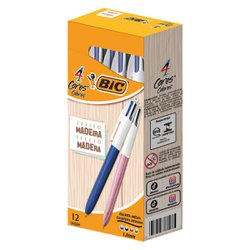 Caneta esferografica bic 4 cores 1.0mm media madeira com 12