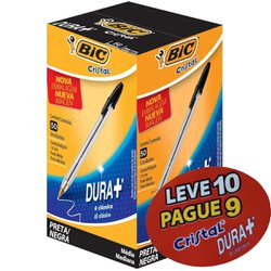 Caneta esferografica bic cristal dura + 1.0mm media preta leve 10 pague 9
