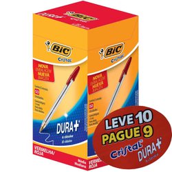 Caneta esferografica bic cristal dura + 1.0mm media vermelha leve 10 pague 9