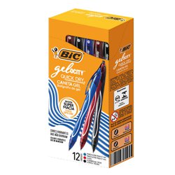 Caneta esferografica bic gelocity quick dry 0.7mm fina az/pt/vm com 12