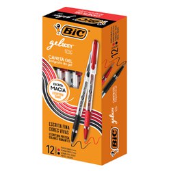 Caneta esferografica bic gelocity stic 0.5mm fina preta/vermelha com 12