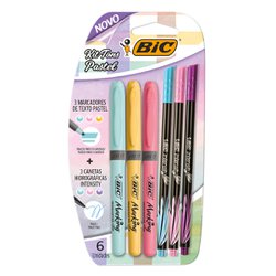 Kit pastel canetas e marcadores bic com 6 itens
