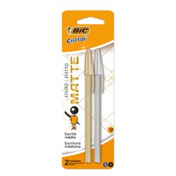 Caneta esferografica bic cristal efeito matte 1.0mm fina dourado e prata com 2