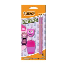 Kit escolar bic monstrinho rosa com 4 itens