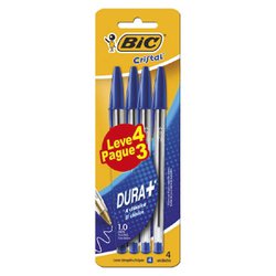 Caneta esferografica bic cristal dura + 1.0mm media azul leve 4 pague 3