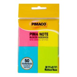 Bloco adesivo post-it pimaco 38 x 51mm neon com 4