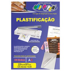 Plastico para plastificacao off paper 8 x 11cm com 100 laminas - 125 micras