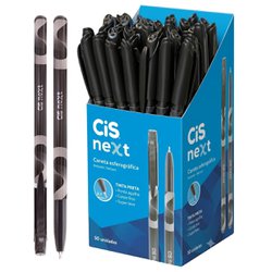 Caneta esferografica cis next 0.7mm fina preta com 50