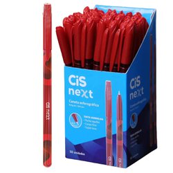 Caneta esferografica cis next 0.7mm fina vermelha com 50
