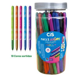 Caneta esferografica cis next 0.7mm fina sortidas com 50