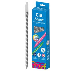 Caneta esferografica cis spiro 0.7mm fina preta com 12