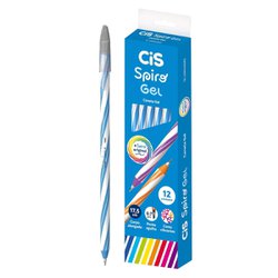 Caneta esferografica cis spiro gel 0.7mm fina azul com 12