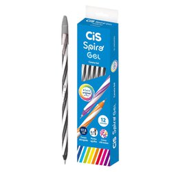 Caneta esferografica cis spiro gel 0.7mm fina preta com 12