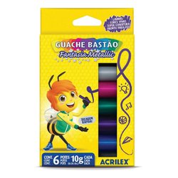 Tinta guache bastao acrilex com 6 cores 10g - metallic