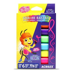 Tinta guache bastao acrilex com 6 cores 10g - neon