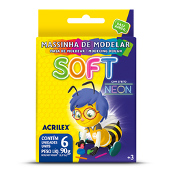 Massa de modelar soft acrilex 90g com 6 cores neon