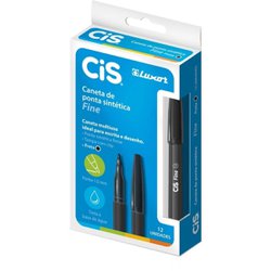 Caneta de ponta sintetica cis preta com 12