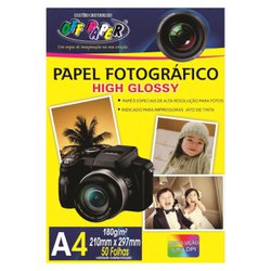 Papel fotografico off paper high glossy a4 branco brilhante 180g 50 folhas