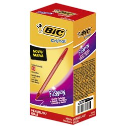 Caneta esferografica bic cristal fashion 1.2mm media vermelha com 25