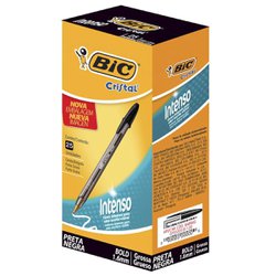 Caneta esferografica bic cristal intenso 1.6mm grossa preta com 25