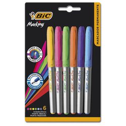 Marcador permanente bic grip 0,8 - 1,8mm color c/6 blist.