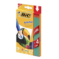 Lapis de cor bic evolution sextavado com 12 gratis 4 lapis