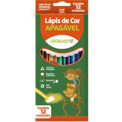 Lapis de cor leo&leo apagavel triangular com 12 cores