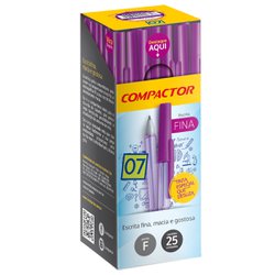 Caneta esferografica compactor 0.7mm fina violeta com 25