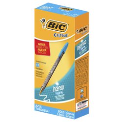 Caneta esferografica bic cristal intenso 1.6mm grossa azul claro com 12