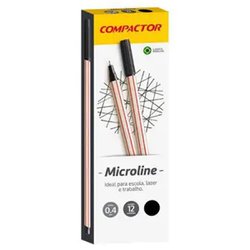 Caneta hidrografica compactor microline 0.4mm ultra fina preta com 12