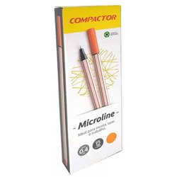Caneta hidrografica compactor microline 0.4mm ultra fina laranja com 12