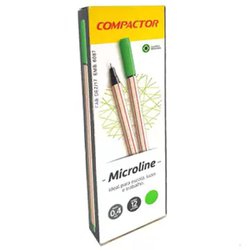 Caneta hidrografica compactor microline 0.4mm ultra fina verde claro com 12