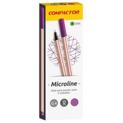 Caneta hidrografica compactor microline 0.4mm ultra fina lilas com 12