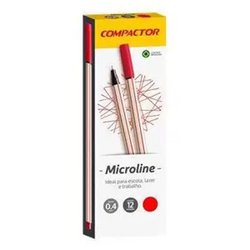 Caneta hidrografica compactor microline 0.4mm ultra fina vermelha com 12