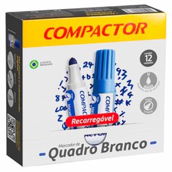 Marcador para quadro branco compactor azul recarregavel com 12