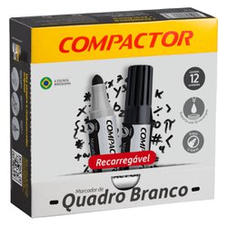 Marcador para quadro branco compactor preto recarregavel com 12