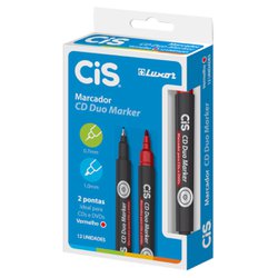 Marcador permanente cis duo marker vermelho com 12