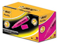 Marca texto bic marking rosa com 12