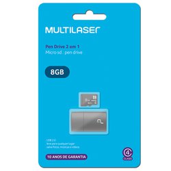 Pen drive multilaser 2 em 1 com cartao de memoria 8gb mc161