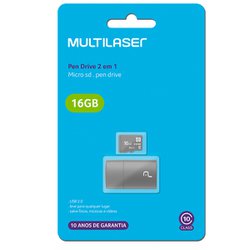 Pen drive multilaser 2 em 1 com cartao de memoria 16b mc162