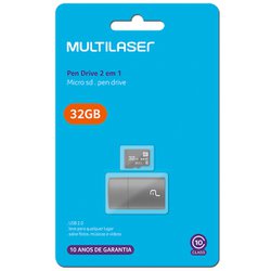 Pen drive multilaser 2 em 1 com cartao de memoria 32gb mc163