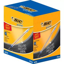 Caneta esferografica bic cristal precisao 0.8mm fina azul com 100