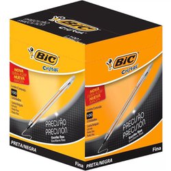 Caneta esferografica bic cristal precisao 0.8mm fina preta com 100