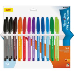 Caneta esferografica paper mate kilometrica colors 1.0mm media sortida com 24