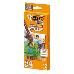 Lapis de cor bic kids premium sextavado com 12 tons de pele