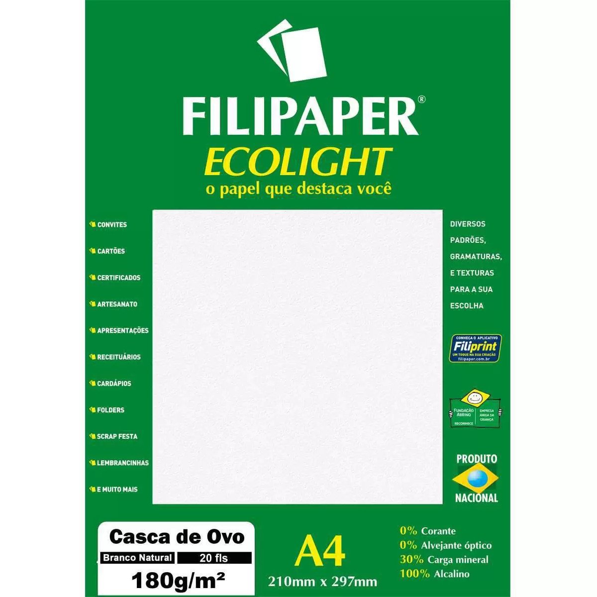 Papel Goffrata Filipaper Ecolight Goffrata A4 Br 180g 20fls Br 5198